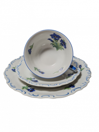 Schumann Bavaria Нежное винтажное чайное трио "Синие цветы" с фактурным узором по ободку, Германия, 1960-70гг.