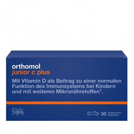 Orthomol junior C plus Kautabletten Waldfrucht, 30st, Ортомол джуниор Витамин С+ с Витамином D и кальцием, жевательные таблетки для иммунитета, здоровья, роста и развития детей с 4-х лет, со вкусом лесных ягод, 30 шт.