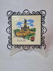 Панно винтажное Danischburg с изображением памятника Нидервальду, керамика в металлической раме, Мейер Кафель, 21 x 21,5 см, Германия, 1960-70гг.