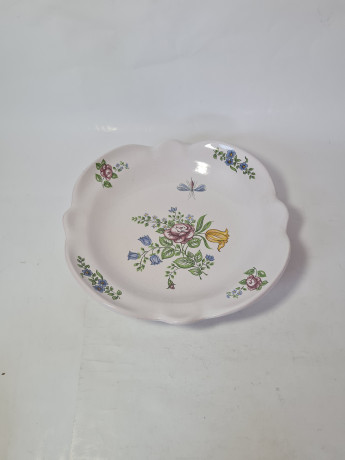 Блюдо винтажное Karlsruhe, светло-серый фарфор с красочным цветочным рисунком и волнообразным краем, 28 x 5,5 см, Германия, 1960-70гг.