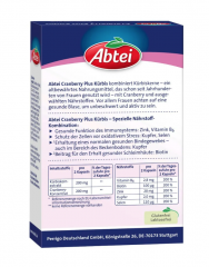 Abtei (Абтай) Cranberry + Kurbis Plus c экстрактом тыквенных семечек, концентратом клюквы, витамином B6, биотином, медью, цинком и селеном для поддержки системы мочевого пузыря и тазового дна, 30шт