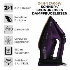 Aoucheni Aoucheni Dampfbugeleisen AJ2085 Kabelloses Dampfbugeleisen, 2400 W  Паровой утюг Aoucheni AJ2085 Беспроводной паровой утюг 2400 Вт