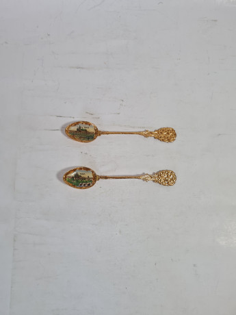 Позолоченные ложки с декором винтажный "Прага", 2 шт х 13 см, Чехия, 1960-70гг.