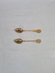 Позолоченные ложки с декором винтажный "Прага", 2 шт х 13 см, Чехия, 1960-70гг.