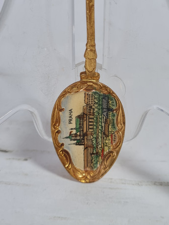 Позолоченные ложки с декором винтажный "Прага", 2 шт х 13 см, Чехия, 1960-70гг.