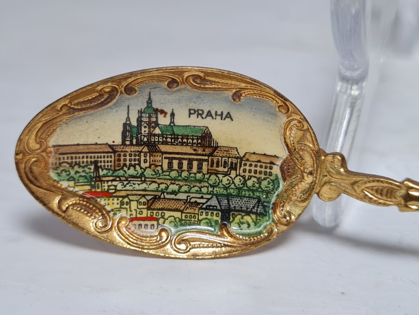 Позолоченные ложки с декором винтажный "Прага", 2 шт х 13 см, Чехия, 1960-70гг.