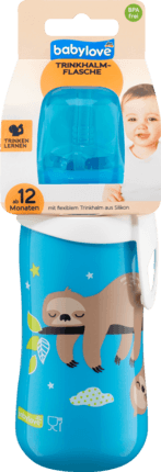babylove Trinkhalmflasche ab 12 Monaten blau Высококачественная Силиконовая Бутылочка для Детей от 12-ти месяцев, голубая, 330 мл