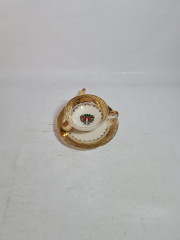 Набор винтажный: чайная пара и ложка WB Bavaria с изображением Bad Wildbad с золотым кантом, фарфор, Германия, 1960-70гг.