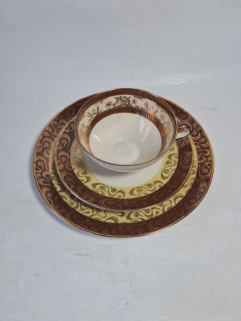 Чайное трио винтажное Winterling Markleuthen Bavaria в коричнево-желтых тонах с золотым декором, фарфор, Германия, 1960-70гг.