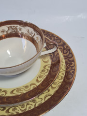 Чайное трио винтажное Winterling Markleuthen Bavaria  в коричнево-желтых тонах с золотым декором, фарфор, Германия, 1960-70гг.