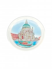 Тарелка декоративная винтажная &quot;Церковь Санта-Мария-делла-Салюте (Венеция)&quot;, сувенирная, фарфор, 13.5 см, Италия, 1980-90гг.