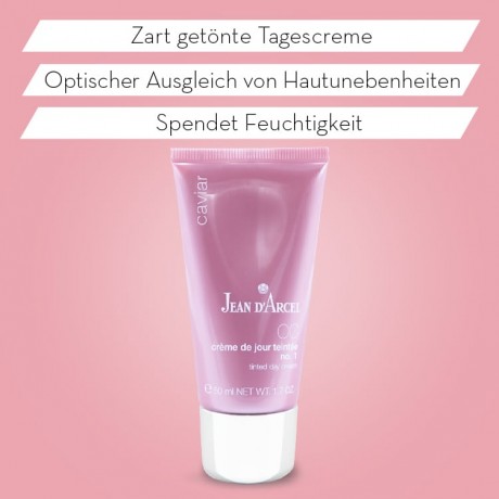 JEAN D'ARCEL creme de jour teintee no. 1 light CAVIAR getonte Tagescreme lasst die Haut naturlich und frisch erstrahlen creme de jour teintee № 1 светлый CAVIAR тональный дневной крем придает коже естественное и свежее сияние