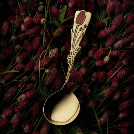 Robbe & Berking Robbe & Berking 150 g versilbert-vergoldet Jahresloffel klein 2021 - Blume des Jahres 'grosser Wiesenknopf' l: 13 cm Robbe &amp; Berking 150 г посеребренная позолоченная годовая ложка маленькая 2021 - цветок года "большой кровохлебка" д: 1