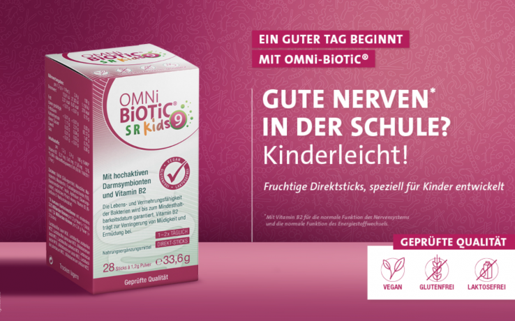OMNi BiOTiC SR-9 Kids 28st x 2packs, Пробиотик для детей 3+, 9 штаммов бактерий + витамин B2 Поддержка кишечника и нервной системы, персиковый вкус, 28 стиков x 2уп