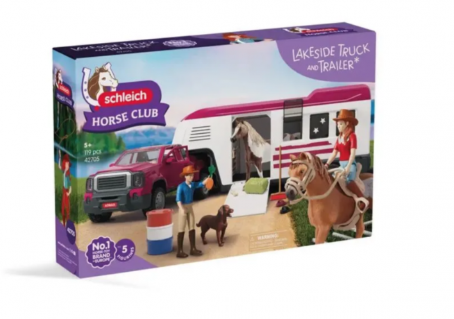 Schleich Horse Club 42705  Lakeside Truck mit Anhanger, Игровой набор "Путешествие к озеру", внедорожник с прицепом и лошадьми, фигурки, аксессуары, более 20 элементов, от 5 лет, Германия