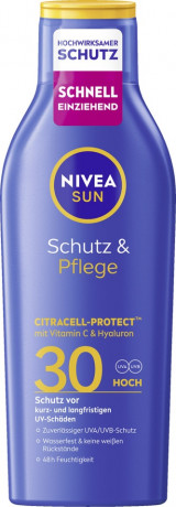 NIVEA SUN Schutz & Pflege Sonnenlotion LSF 30, 200 ml, Нивеа Солнцезащитный лосьон SPF 30, CitraCell Protect, витамин C и гиалурон, водостойкий, 200 мл