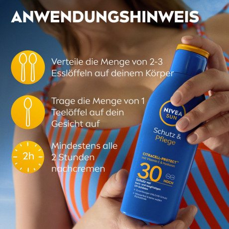 NIVEA SUN Schutz & Pflege Sonnenlotion LSF 30, 200 ml, Нивеа Солнцезащитный лосьон SPF 30, CitraCell Protect, витамин C и гиалурон, водостойкий, 200 мл