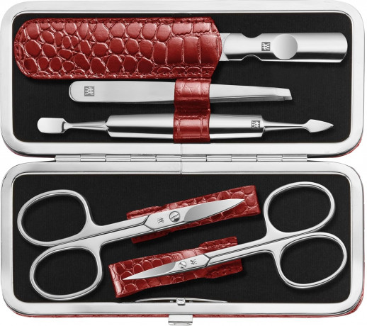 ZWILLING Manikure-Set, ZWILLING Маникюрный набор (Германия), 5 предметов, красный, футляр натуральная кожа, нержавеющая сталь, профессиональный уход за ногтями