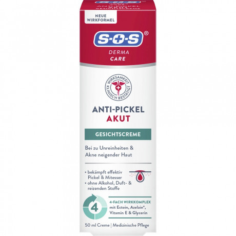 SOS Derma Care Anti-Pickel Gesichtscreme Akut, 50 ml, SOS Derma Care Крем для лица против прыщей, с цинком и азелаиновой кислотой, для проблемной кожи, 50 мл