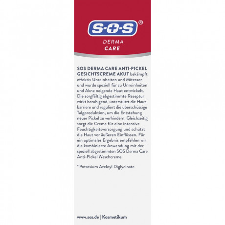 SOS Derma Care Anti-Pickel Gesichtscreme Akut, 50 ml, SOS Derma Care Крем для лица против прыщей, с цинком и азелаиновой кислотой, для проблемной кожи, 50 мл