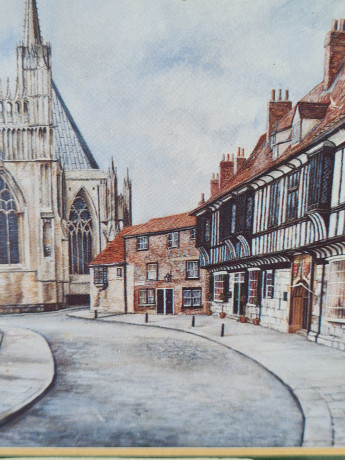 Картина винтажная "Йоркский собор из колледжа Св. Уилламса" М.Дж. Брейтуэйт, 24,5 x 18,5 см, Германия, 1960-70гг.