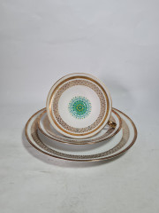 Чайное трио винтажное Winterling Marktleuthen Bavaria с зелено-золотистым декором, фарфор, Германия, 1960-70гг.