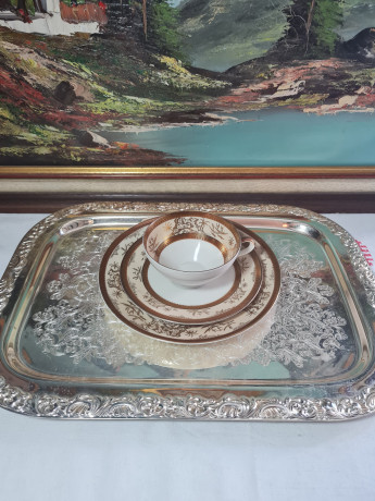 Чайное трио винтажное Mitterteich Bavaria / коллекция Tokio в светло-желтых тонах с золотым декором, фарфор, Германия, 1970-80гг.