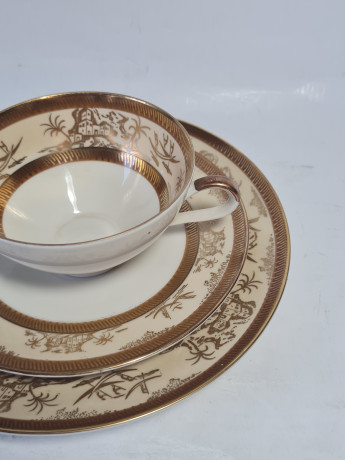 Чайное трио винтажное Mitterteich Bavaria / коллекция Tokio в светло-желтых тонах с золотым декором, фарфор, Германия, 1970-80гг.