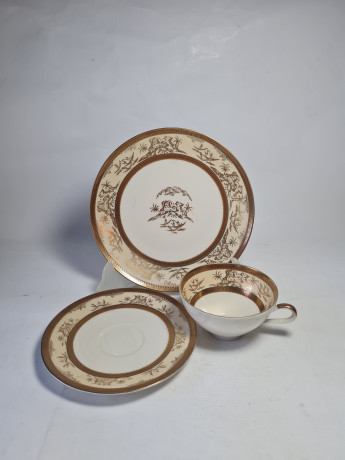 Чайное трио винтажное Mitterteich Bavaria / коллекция Tokio в светло-желтых тонах с золотым декором, фарфор, Германия, 1970-80гг.