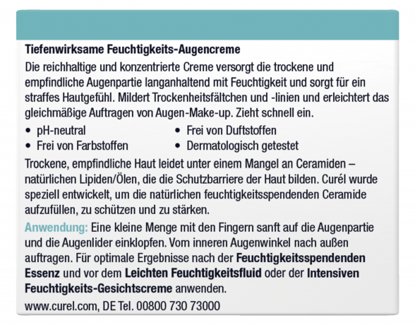 Curel Tiefenwirksame Feuchtigkeits-Augencreme, 25 g, Увлажняющий крем с биомиметическими церамидами для сухой чувствительной кожи вокруг глаз, 25 г