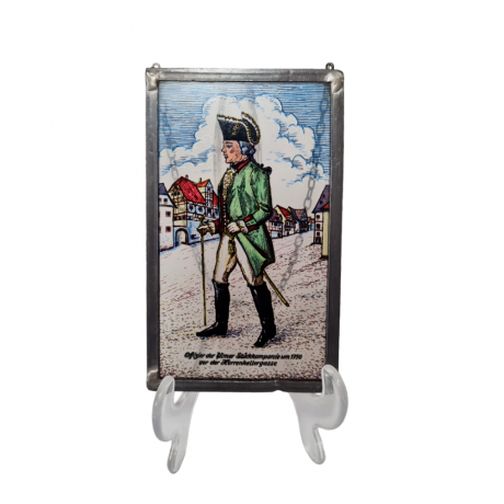 Винтажный витраж "Офицер, 1750 год", стекло, 15,5 см x 9,5 см, Германия, 1960-70гг.