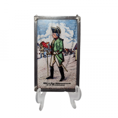 Винтажный витраж "Офицер, 1750 год", стекло, 15,5 см x 9,5 см, Германия, 1960-70гг.