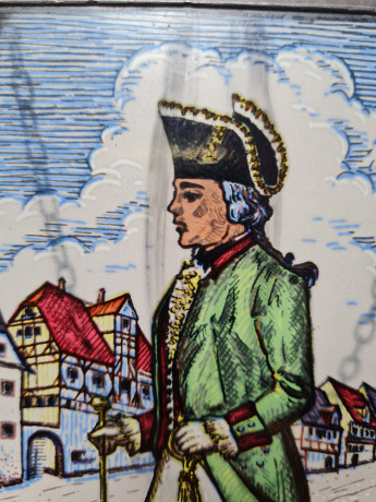 Винтажный витраж "Офицер, 1750 год", стекло, 15,5 см x 9,5 см, Германия, 1960-70гг.