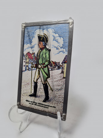 Винтажный витраж "Офицер, 1750 год", стекло, 15,5 см x 9,5 см, Германия, 1960-70гг.