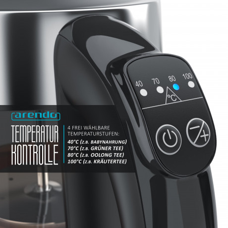 Arendo Arendo Wasserkocher, 1,7 l, 2200 W, Edelstahl  Glas mit Teesieb, Teekocher, Temperaturwahl 40° C 100° C  Чайник Arendo, 1,7 л, 2200 Вт, стакан из нержавеющей стали с ситечком для чая, чайник, выбор температуры 40°С 100°С