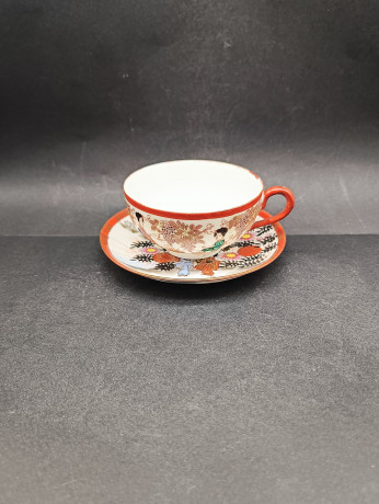 Чайная пара винтажная "Девушки в саду", китайский фарфор, ручная роспись, Китай, 1960-70гг.