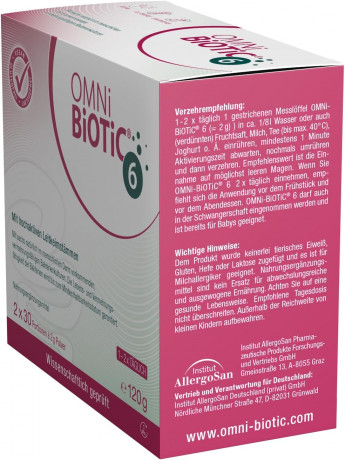 OMNI-BIOTIC 6 120g, Пробиотик для кишечника и микрофлоры, от вздутия и дискомфорта, 6 штаммов бактерий, 1 млрд КОЕ в порции, без лактозы и глютена 120г (60 порций)