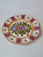 Тарелка винтажная декоративная с ярким цветочным рисунком, керамика, ручная работа, 27 x 4 см, Германия, 1960-70гг.