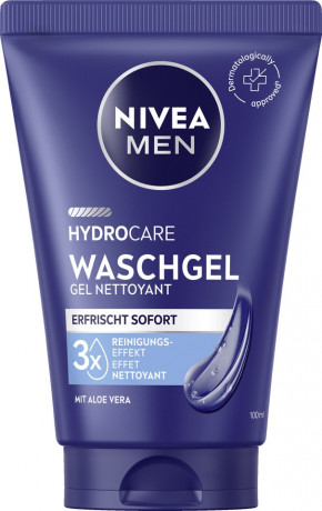 NIVEA MEN HydroCare Waschgel, 100 ml, Нивеа Мужской гель для умывания, провитамин B5, глубокое очищение и увлажнение, 100 мл