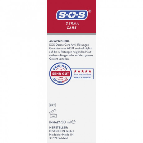 SOS Derma Care Anti-Rotungen Gesichtscreme Akut, 50 ml, SOS Derma Care Крем для лица против покраснений, с экстрактом красных водорослей SILIDINE, при розацеа и куперозе, 50 мл