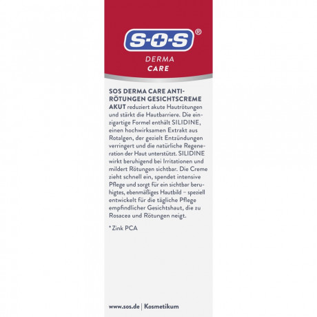 SOS Derma Care Anti-Rotungen Gesichtscreme Akut, 50 ml, SOS Derma Care Крем для лица против покраснений, с экстрактом красных водорослей SILIDINE, при розацеа и куперозе, 50 мл