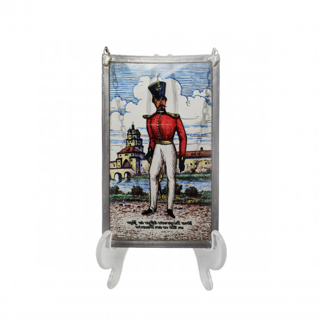 Винтажный витраж" Офицер, 1830 год", стекло, 15,5см x 9,5см, Германия, 1960-70гг.