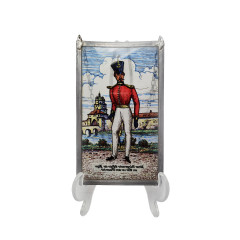 Винтажный витраж" Офицер, 1830 год", стекло, 15,5см x 9,5см, Германия, 1960-70гг.