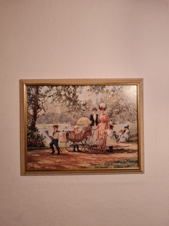 Картина-репродукция винтажная Alan Maley "Прогулка в парке", цифровая печать, в раме, 67 х 51.5 см, Германия, 1980-90гг.
