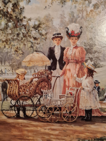 Картина-репродукция винтажная Alan Maley "Прогулка в парке", цифровая печать, в раме, 67 х 51.5 см, Германия, 1980-90гг.