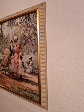 Картина-репродукция винтажная Alan Maley "Прогулка в парке", цифровая печать, в раме, 67 х 51.5 см, Германия, 1980-90гг.