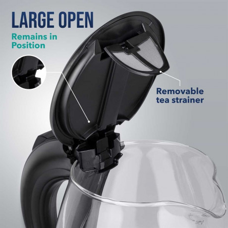 TRESKO TRESKO Wasserkocher 1,7 l 2200 W Glas Wasserkocher LED-Beleuchtung / BPA -frei, 1,7 l, 2200 W, / 360° Edelstahl Sockel / Abschaltautomatik / Filter Чайник TRESKO 1,7 л, 2200 Вт стеклянный чайник со светодиодной подсветкой / без BPA, 1,7 л, 2200 Вт