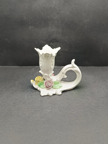 Подсвечник винтажный VIP в форме раскрывшегося бутона с объемными цветами, 11 см, фарфор, Германия, 1960-70гг.