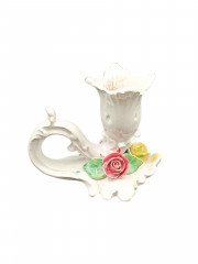 Подсвечник винтажный VIP в форме раскрывшегося бутона с объемными цветами, 11 см, фарфор, Германия, 1960-70гг.