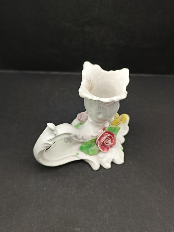 Подсвечник винтажный VIP в форме раскрывшегося бутона с объемными цветами, 11 см, фарфор, Германия, 1960-70гг.